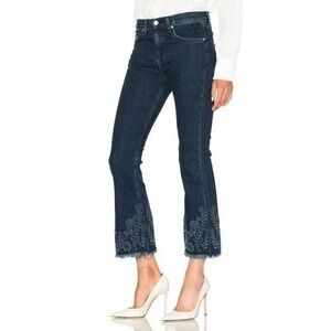 Rag & Bone 10" Crop Flare Jeans Women's 26 Embroidered Frayed Hem Designer